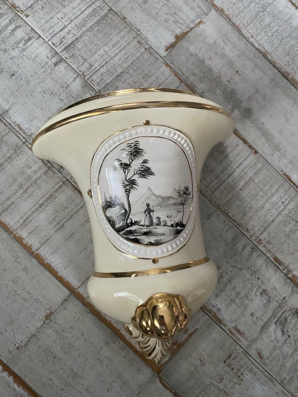 Italian Vintage Wall Pocket Decor Wall Vase Hand Painted Porcelain Italy 1961